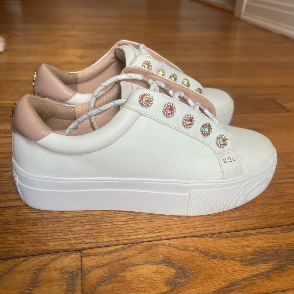 Women's White Sneakers with Gem Accents